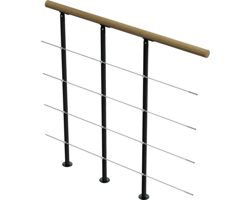 Geländer mit Holzhandlauf und Edelstahlseilen