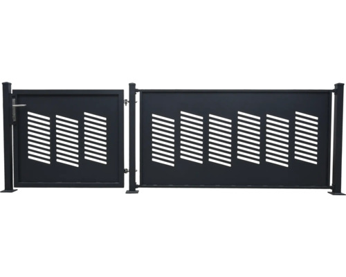 Gartentor und Zaunelement mit diagonalen Ausschnitten für den Außenbereich