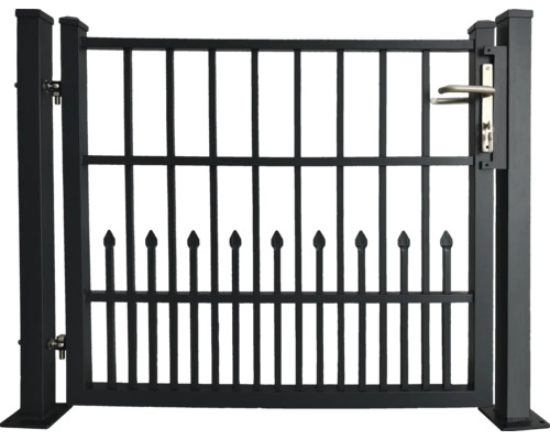 Einzeltor Bremen 120 x 103 cm inkl. Torpfosten 6,3 x 6,3 cm zum Aufdübeln anthrazit Schwarzes Gartentor aus Metall mit Griff und Verriegelung