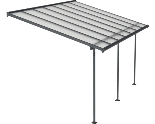 Freistehendes Terrassendach mit Stützen und transparenten Platten