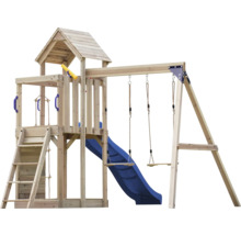 Holzspielturm mit Rutsche und Schaukel für den Außenbereich