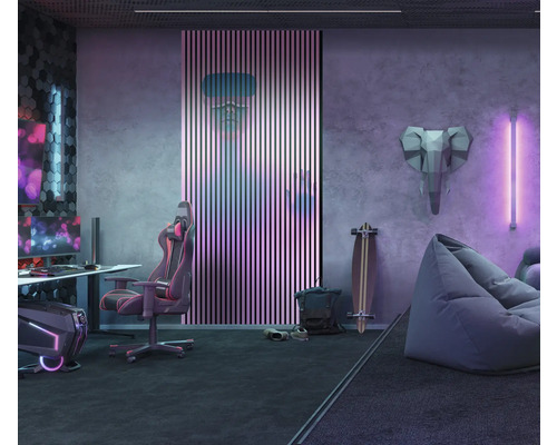 Modernes Spielzimmer mit Schreibtisch, Gaming-Stuhl und Sitzsack