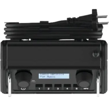 Schwarzes digitales Radio mit Drehreglern und Display