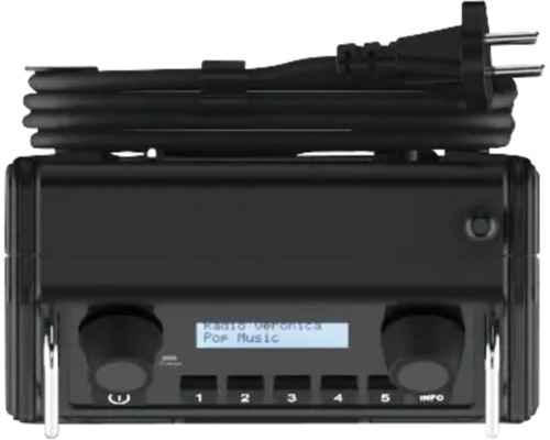 Schwarzes digitales Radio mit Drehreglern und Display