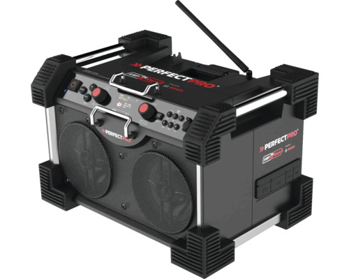 Baustellenradio PerfecPro ROCKHART DAB+ und FM, Bluetooth, AUX-Eingang und USB-Eingang, RH4-18V kompatibel mit BOSCH PROFESSIONAL 18V AMPShare Akkuplattform