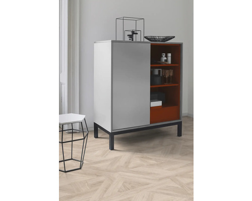 Modernes Sideboard mit Schiebetür und Regalen im Innenraum