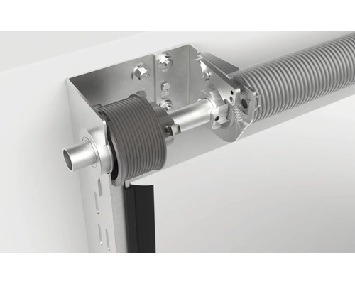 Garagentorfeder und Garagentorbeschlag an der Wand montiert