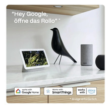 Sprachsteuerungssystem mit Tablet, Amazon Echo und Vogel-Dekoration