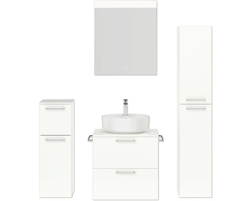 Badmöbel-Set NOBILIA Modern BxHxT 140 x 169,1 x 49 cm Frontfarbe weiß hochglanz mit Spiegel mit LED-Beleuchtung Unterschrank Midischrank Griff chrom matt 619 Badmöbel-Set NOBILIA Modern BxHxT 140 x 169,1 x 49 cm Frontfarbe weiß hochglanz mit Spiegel mit LED-Beleuchtung Unterschrank Midischrank Griff chrom matt 619