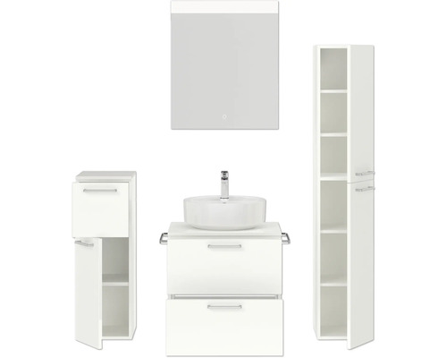 Badezimmerset mit Waschbecken, Spiegelschrank und Hochschrank