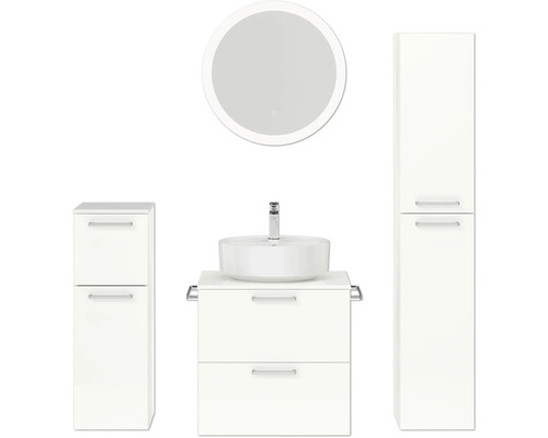 Badmöbel-Set NOBILIA Modern BxHxT 140 x 169,1 x 49 cm Frontfarbe weiß hochglanz mit Spiegel rund mit LED-Beleuchtung Unterschrank Midischrank Griff chrom matt 635 Badmöbel-Set NOBILIA Modern BxHxT 140 x 169,1 x 49 cm Frontfarbe weiß hochglanz mit Spiegel rund mit LED-Beleuchtung Unterschrank Midischrank Griff chrom matt 635