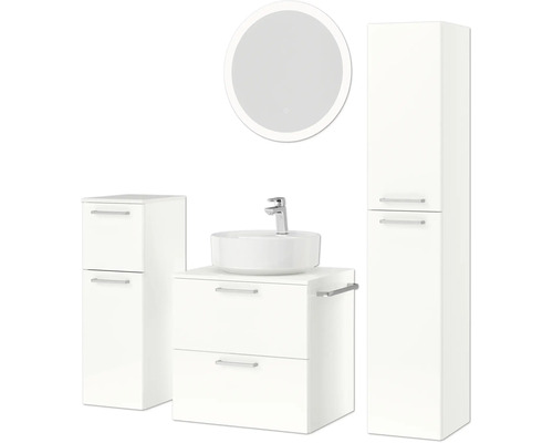 Badezimmerset mit Waschtisch, Aufsatzwaschbecken, Spiegelschrank und Hochschrank