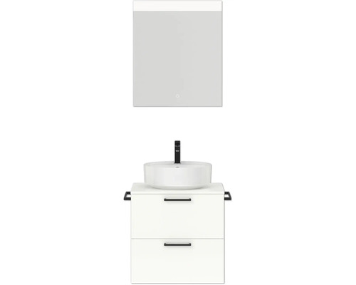 Badmöbel-Set NOBILIA Modern BxHxT 60 x 169,1 x 49 cm Frontfarbe weiß hochglanz mit Spiegelschrank mit LED-Beleuchtung Griff schwarz 602