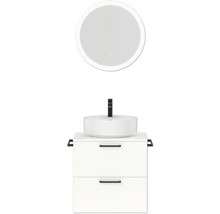 Badmöbel-Set NOBILIA Modern BxHxT 60 x 169,1 x 49 cm Frontfarbe weiß hochglanz mit Spiegel rund mit LED-Beleuchtung Griff schwarz 610