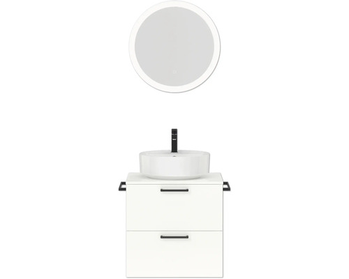 Badmöbel-Set NOBILIA Modern BxHxT 60 x 169,1 x 49 cm Frontfarbe weiß hochglanz mit Spiegel rund mit LED-Beleuchtung Griff schwarz 610 Badmöbel-Set NOBILIA Modern BxHxT 60 x 169,1 x 49 cm Frontfarbe weiß hochglanz mit Spiegel rund mit LED-Beleuchtung Griff schwarz 610