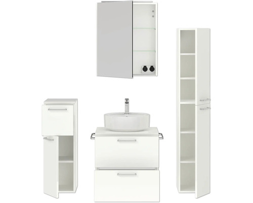 Badezimmer-Set mit Waschtisch, Waschbecken, Spiegelschrank und Hochschrank