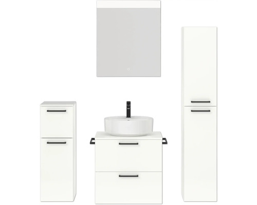 Badmöbel-Set NOBILIA Modern BxHxT 140 x 169,1 x 49 cm Frontfarbe weiß hochglanz mit Spiegel mit LED-Beleuchtung Unterschrank Midischrank Griff schwarz 618 Badmöbel-Set NOBILIA Modern BxHxT 140 x 169,1 x 49 cm Frontfarbe weiß hochglanz mit Spiegel mit LED-Beleuchtung Unterschrank Midischrank Griff schwarz 618