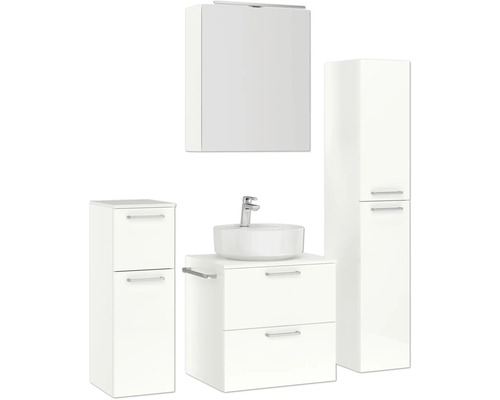 Badezimmer-Set mit Waschtisch, Waschbecken, Spiegelschrank und Hochschrank