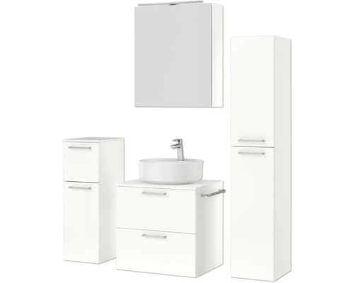 Badezimmer-Set mit Waschbecken, Unterschrank, Spiegelschrank und Hochschrank