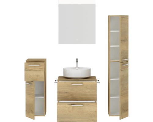 Badmöbelset mit Waschbecken, Spiegelschrank und Hochschränken