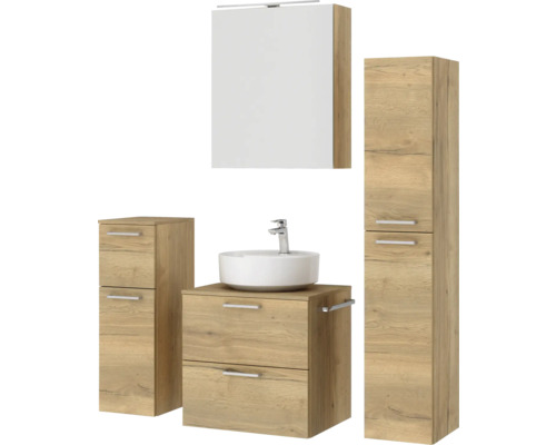 Badezimmermöbelset mit Waschtisch, Spiegelschrank und Hochschrank