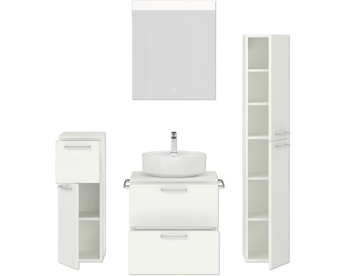 Badezimmerensemble mit Waschtisch, Spiegel und Hochschrank