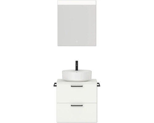Badmöbel-Set NOBILIA Modern BxHxT 60 x 169,1 x 49 cm Frontfarbe weiß mit Spiegelschrank mit LED-Beleuchtung Griff schwarz 600