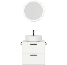 Badmöbel-Set NOBILIA Modern BxHxT 60 x 169,1 x 49 cm Frontfarbe weiß mit Spiegel rund mit LED-Beleuchtung Griff schwarz 608