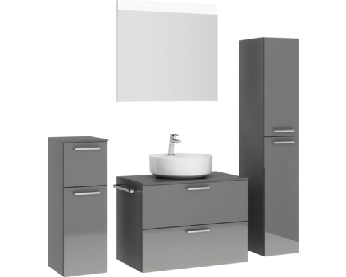 Badezimmer Set mit Waschbecken, Unterschrank, Spiegelschrank und Hochschrank
