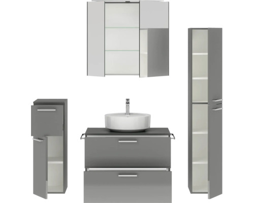 Badezimmermöbel-Set mit Waschtisch, Waschbecken, Spiegelschrank und Hochschrank