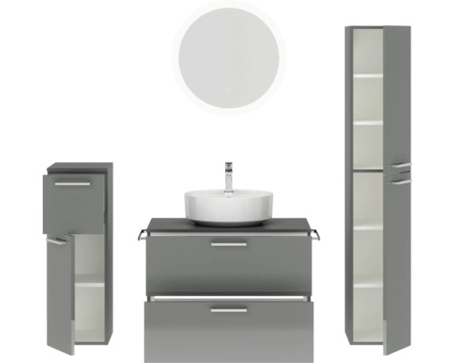 Badmöbelset mit Waschbecken, Spiegelschrank und Hochschrank für das Badezimmer