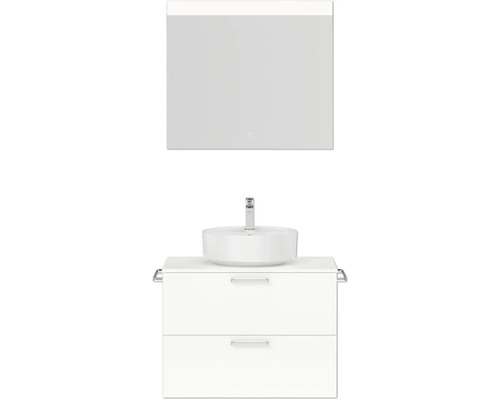 Badmöbel-Set NOBILIA Modern BxHxT 80 x 169,1 x 49 cm Frontfarbe weiß hochglanz mit Spiegel eckig mit LED-Beleuchtung Griff chrom matt 651