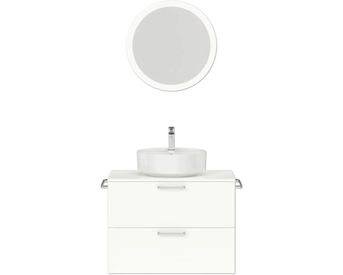 Badmöbel-Set NOBILIA Modern BxHxT 80 x 169,1 x 49 cm Frontfarbe weiß hochglanz mit Spiegel rund mit LED-Beleuchtung Griff chrom matt 667
