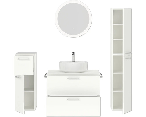 Badezimmerensemble mit Waschtisch, Spiegel und Schrank