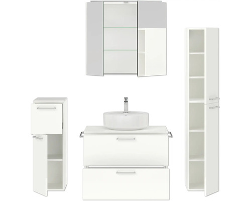 Badezimmermöbelset mit Waschtisch, Spiegelschrank und Hochschrank