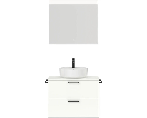 Badmöbel-Set NOBILIA Modern BxHxT 80 x 169,1 x 49 cm Frontfarbe weiß hochglanz mit Spiegel eckig mit LED-Beleuchtung Griff schwarz 650