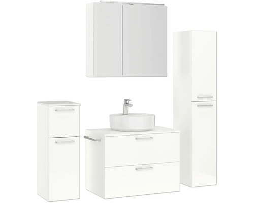 Badezimmer-Set mit Waschtisch, Waschbecken, Spiegelschrank und Hochschrank