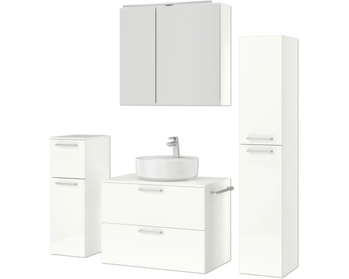 Badezimmermöbel-Set mit Waschbecken, Spiegelschrank und Hochschrank