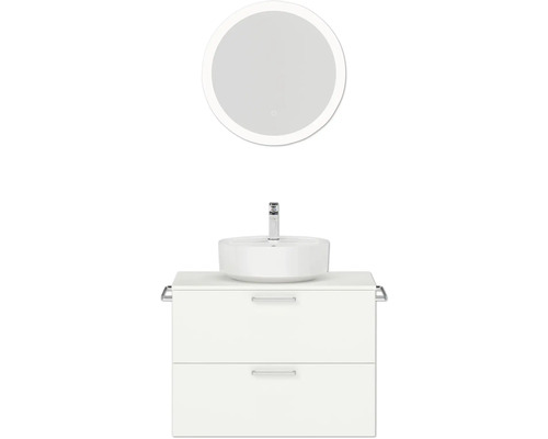 Badmöbel-Set NOBILIA Modern BxHxT 80 x 169,1 x 49 cm Frontfarbe weiß mit Spiegel rund mit LED-Beleuchtung Griff chrom matt 665