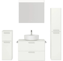 Badezimmer-Set mit Waschbecken, Unterschrank, Spiegelschrank und Hochschrank