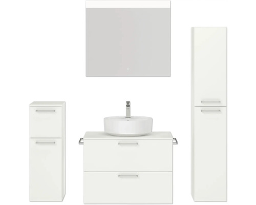 Badmöbel-Set NOBILIA Modern BxHxT 160 x 169,1 x 49 cm Frontfarbe weiß mit Spiegel mit LED-Beleuchtung Unterschrank Midischrank Griff chrom matt 673