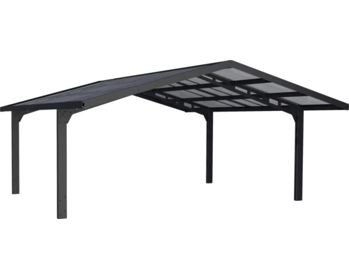 Schwarzer Unterstand mit Stahlkonstruktion