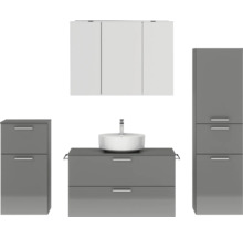Graues Badezimmermöbelset mit Waschtisch, Waschbecken und Spiegelschrank