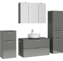 Badezimmermöbelset mit Waschtisch, Waschbecken, Spiegelschrank und Hochschrank