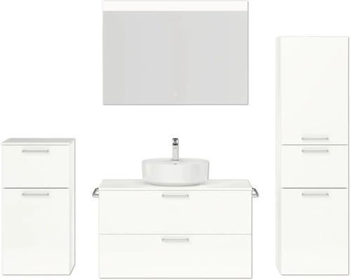 Badmöbel-Set NOBILIA Modern BxHxT 180 x 169,1 x 49 cm Frontfarbe weiß hochglanz mit Spiegel mit LED-Beleuchtung Unterschrank Midischrank Griff chrom matt 731 Badmöbel-Set NOBILIA Modern BxHxT 180 x 169,1 x 49 cm Frontfarbe weiß hochglanz mit Spiegel mit LED-Beleuchtung Unterschrank Midischrank Griff chrom matt 731
