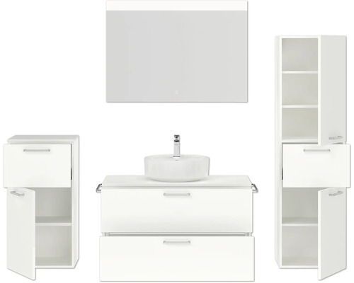 Badezimmer-Set mit Waschtisch, Spiegel und Hochschränken