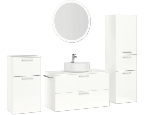Badezimmerset mit Waschbecken, Unterschrank, Spiegelschrank und Spiegel