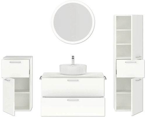 Badezimmer Set mit Waschtisch, Spiegelschrank und Hochschrank