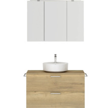 Badmöbel-Set NOBILIA Modern BxHxT 100 x 169,1 x 49 cm Frontfarbe eiche hell mit Spiegelschrank mit LED-Beleuchtung Griff chrom matt 719