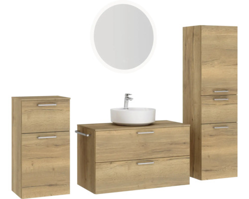 Badezimmer-Set mit Waschtisch, Spiegelschrank und Hochschrank